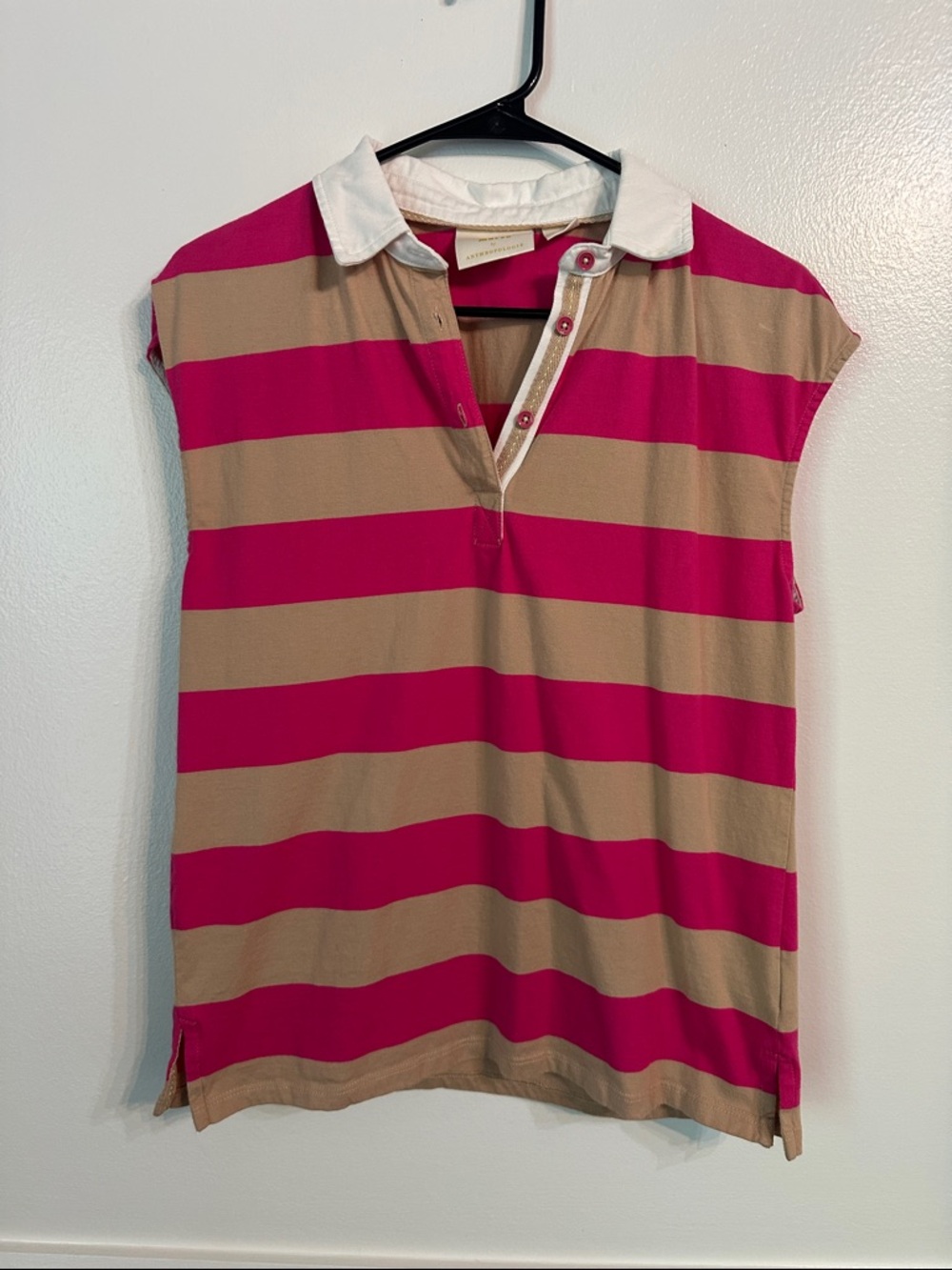 Maeve by Anthropologie Striped Polo Tank in Fuchsia & Tan